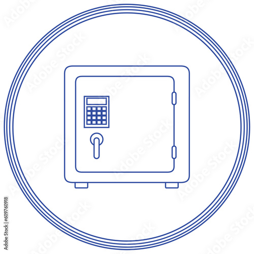 Vector image of a safe deposit box inside a circle with blue lines