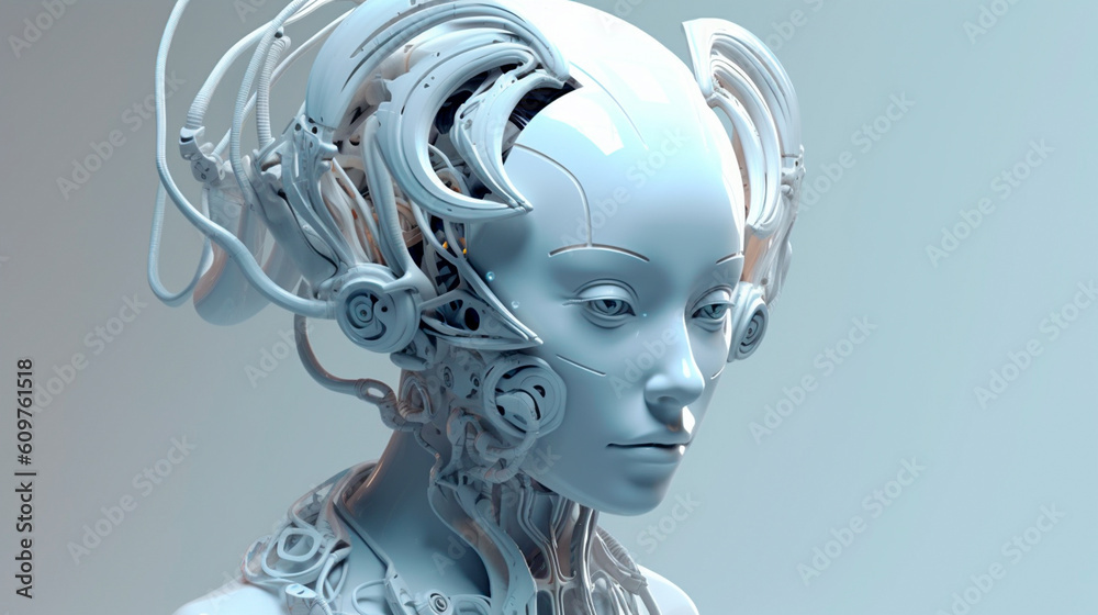 Game development of AI, Artificial Intelligence digital 3D head with futuristic design. Generative AI