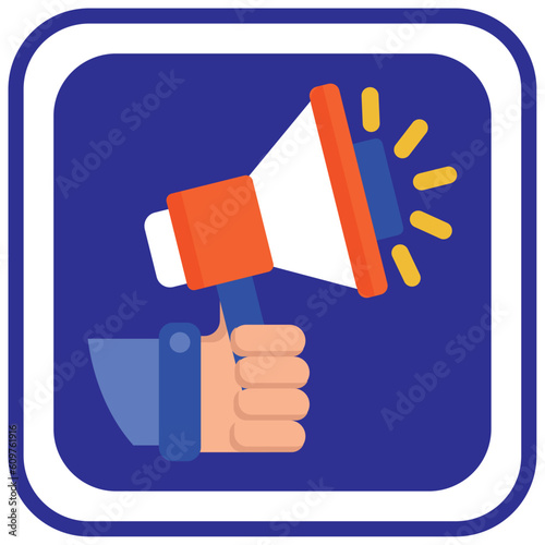 vector icon of a hand holding a CEO speaker
with blue background