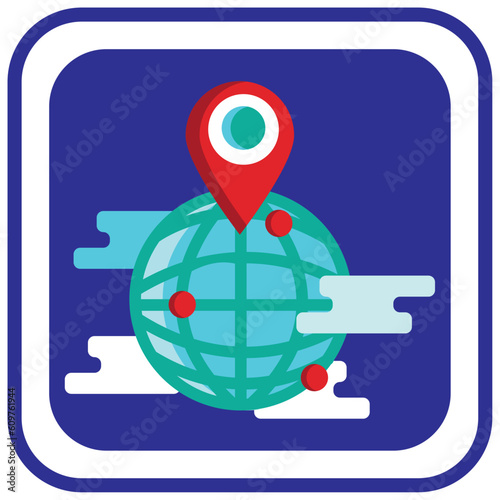   Search Engine Optimization vector icon with blue background and lined border