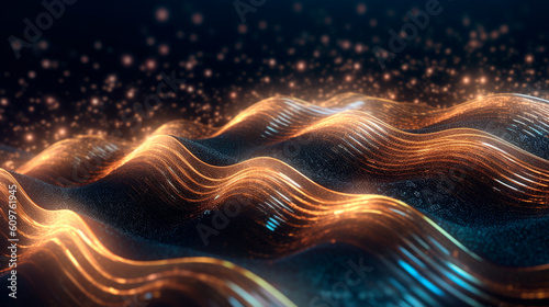 Wavy abstract shapes with glittering effect. Generative AI