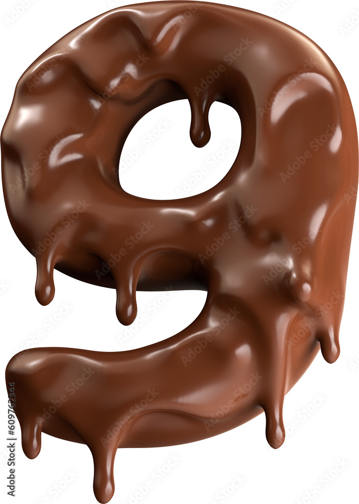 Sweet Meltdown: Stylized Number 9 with Melting Chocolate Sweet Meltdown: Stylized Number 9 with Melting Chocolate