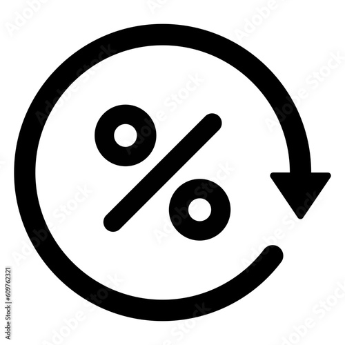 Black round loan percent refresh line icon, simple exchange fees flat design pictogram, infographic vector for app logo web website button ui ux interface elements isolated on white background