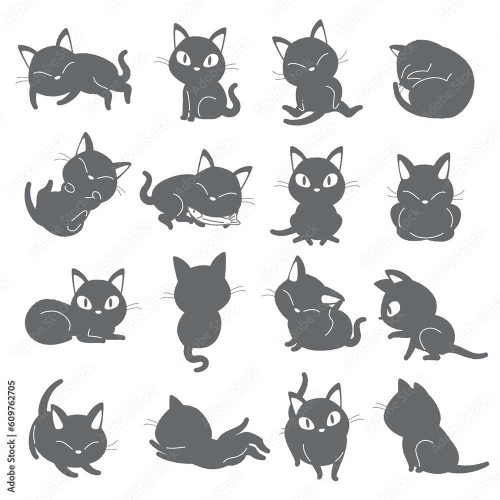黒猫のベクターイラストセット 黒猫のベクターイラストセット