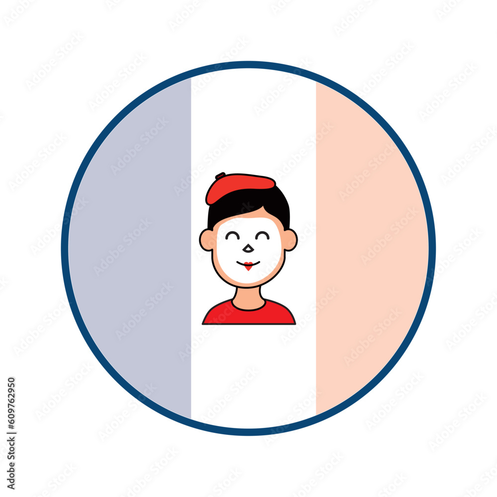vector icon of mime man with circular background and blue border