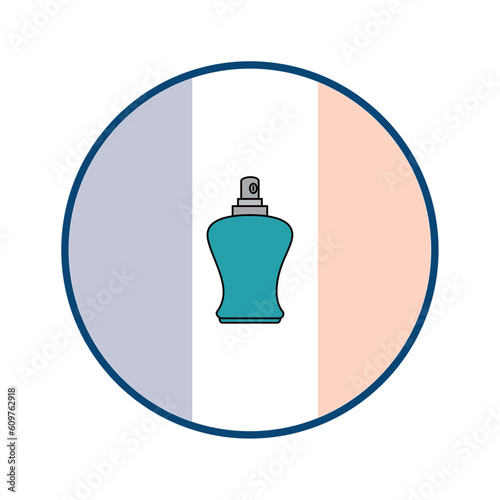 perfume vector icon with circular background and blue border