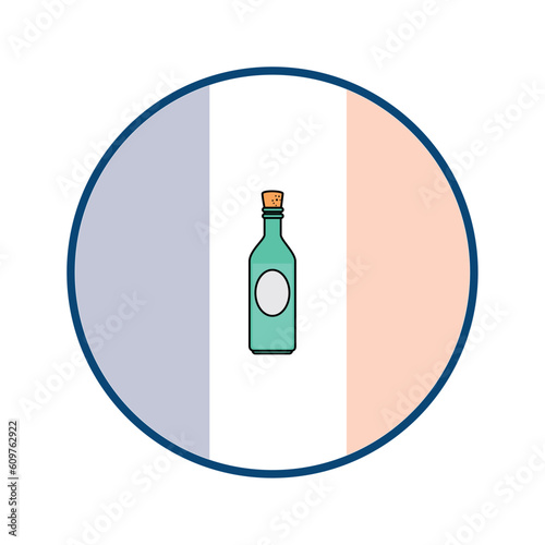 wine bottle vector icon with circular background and blue border