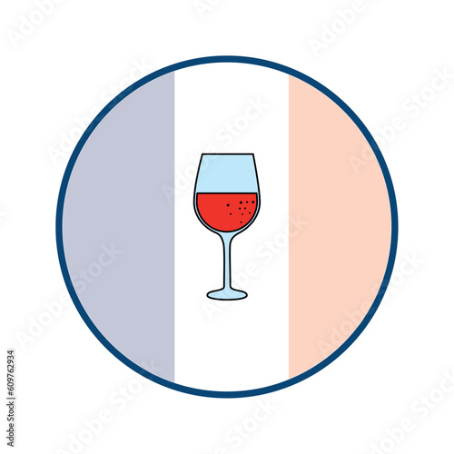 wine glass vector icon with circular background and blue border
