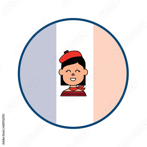 woman mime vector icon with circular background and blue border