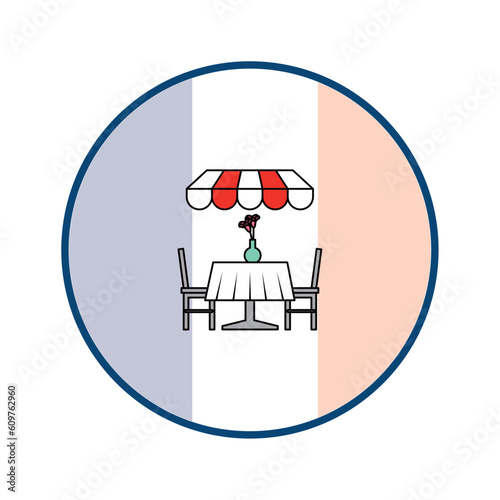 Vector image of a restaurant table inside a circle with a light colored background