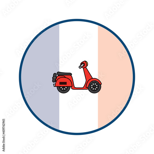 motorcycle vector icon with circular background and blue border