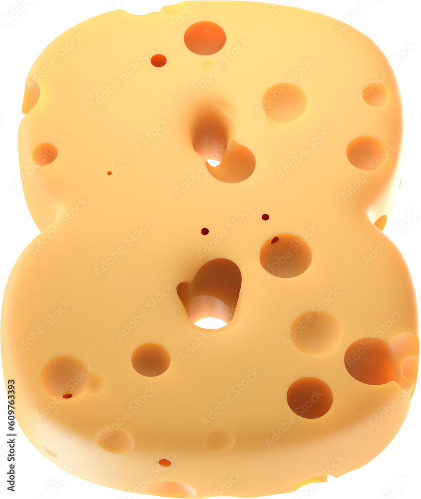 Cheesy Numbers: Stylized 3D Cheese-inspired Digit 8 Cheesy Numbers: Stylized 3D Cheese-inspired Digit 8