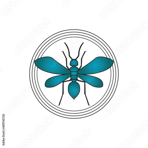 vector image of blue insect with white background and black lines