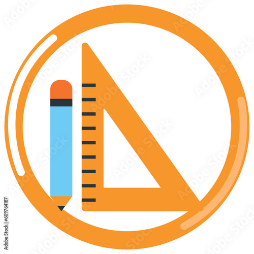 vector icon of a square and a laboratory pencil with orange border and white background