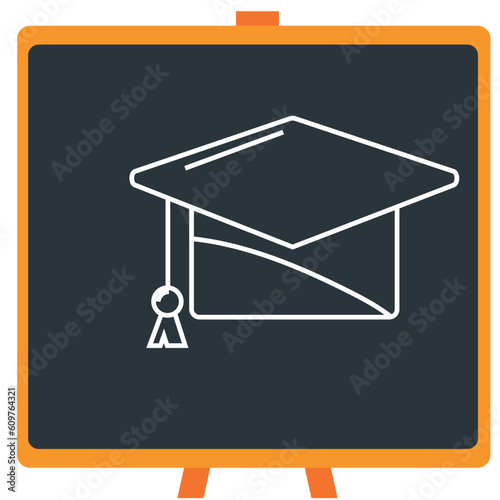 Vector icon of a chemistry laboratory graduate cap in white lines with dark border