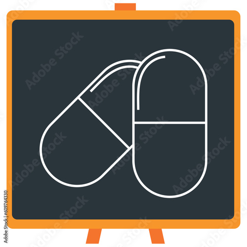 Chemistry laboratory capsules vector icon in white lines with dark border