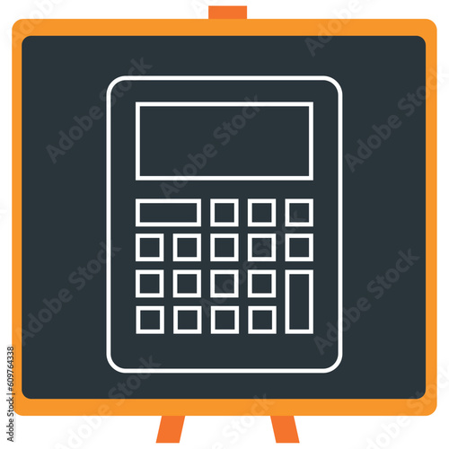 Chemistry laboratory calculator vector icon in white lines with dark border