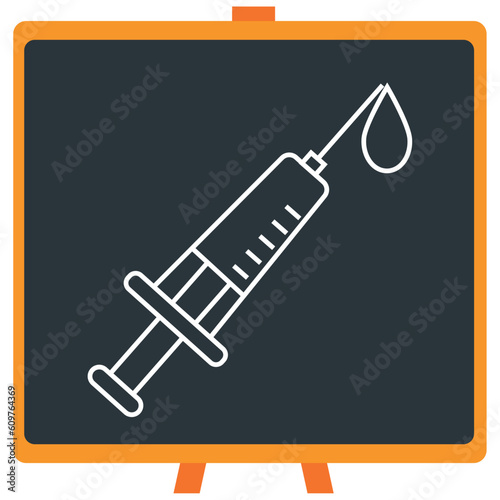 Chemistry laboratory syringe vector icon in white lines with dark border
