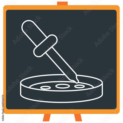 Vector icon of a chemistry laboratory dropper in white lines with dark border