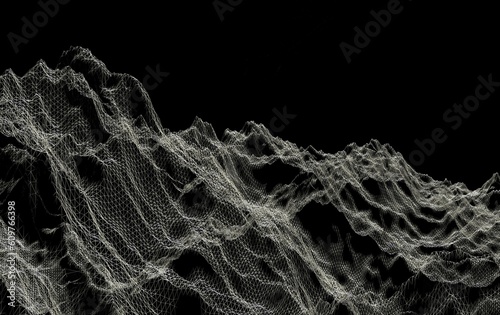 3d Wireframe of mountains polygonal landscape. 3d rendering