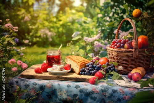 photo of picnic on the garden view Generated AI