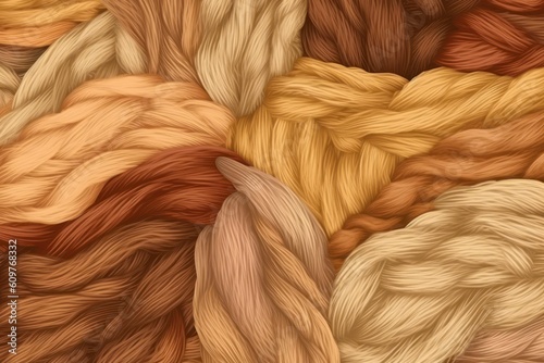 illustration Texture of smooth knitted fabric with a pattern. Top view, close-up. Texture of woolen or cotton fabric. Wicker background. Generative AI