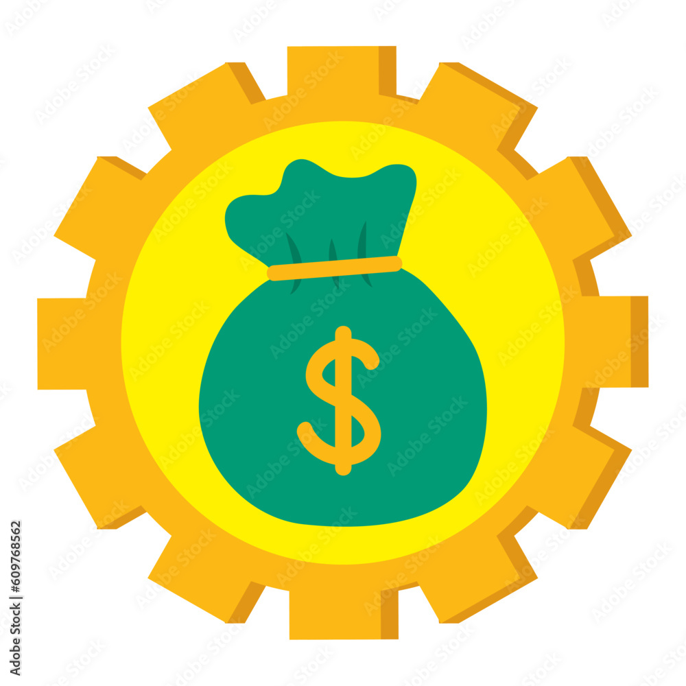 vector image of money bag inside an orange gear vector image of money bag inside an orange gear