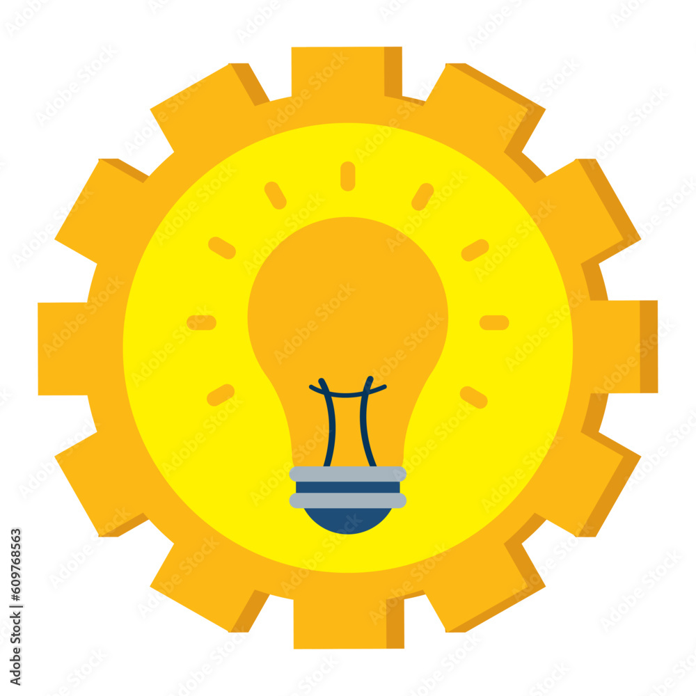 Vector image of a light bulb with a yellow background inside a gear Vector image of a light bulb with a yellow background inside a gear