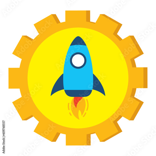 Vector icon of a rocket taking off with yellow background