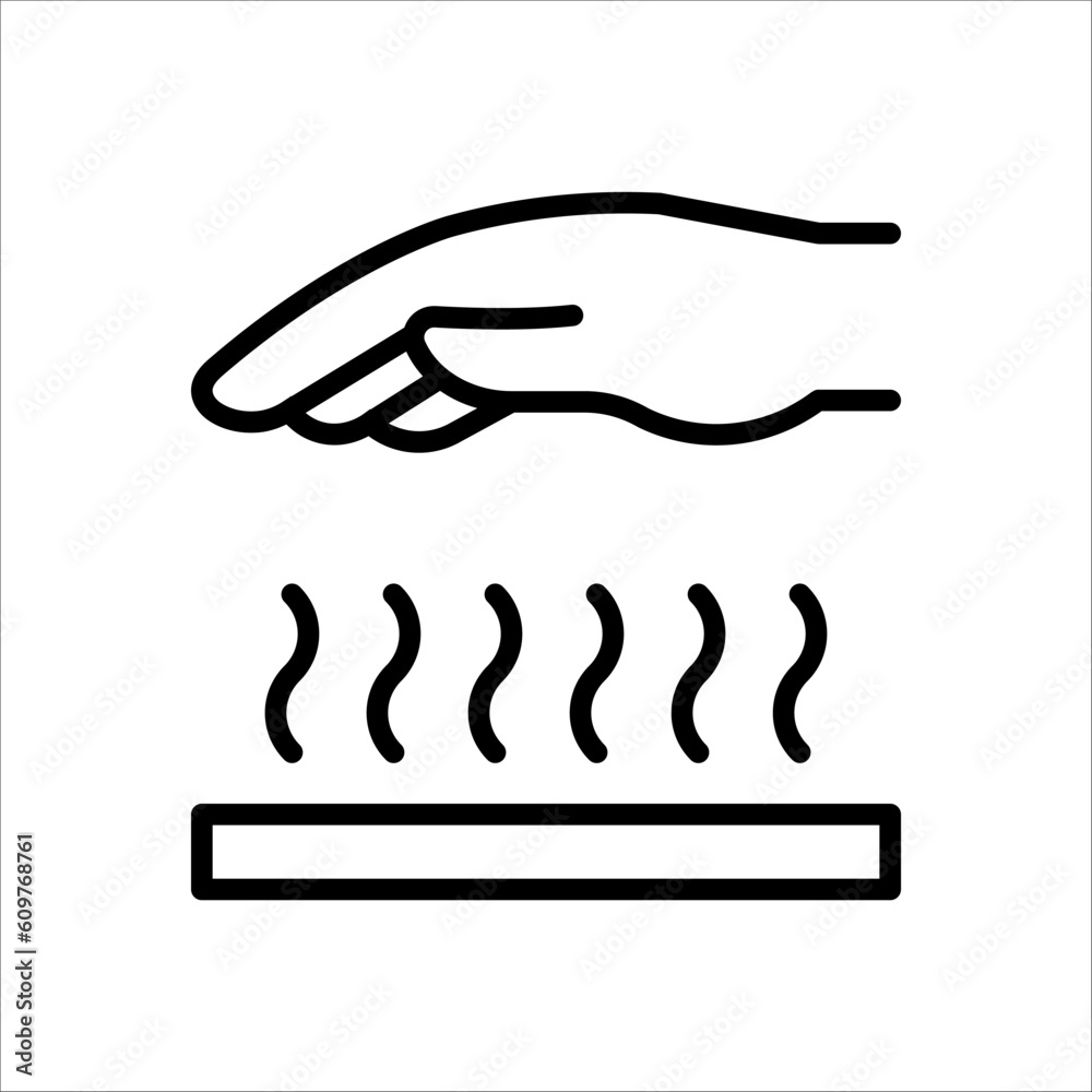 Warning sign for hot surface. Vector and illustration graphic Caution do not touch hot surface symbol on white background Warning sign for hot surface. Vector and illustration graphic Caution do not touch hot surface symbol on white background