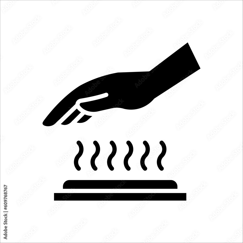 Warning sign for hot surface. Vector and illustration graphic Caution do not touch hot surface symbol on white background Warning sign for hot surface. Vector and illustration graphic Caution do not touch hot surface symbol on white background