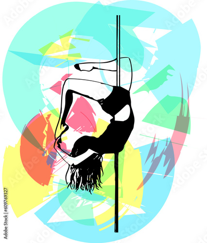 Silhouette of girl and pole. Pole dance illustration for fitness, striptease dancers, exotic dance