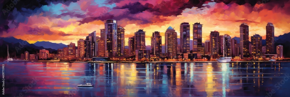 city at sunset digital artwork painting 