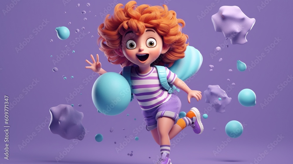Basketball player girl character in action with a ball on purple background. Generative AI Basketball player girl character in action with a ball on purple background. Generative AI