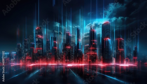 Futuristic digital city concept. Smart City technology. 