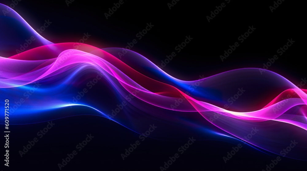 Blue and pink light neon lines and waves against a black background. Generative AI Blue and pink light neon lines and waves against a black background. Generative AI