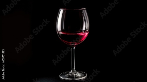 Red wine glass on black background. Generative AI