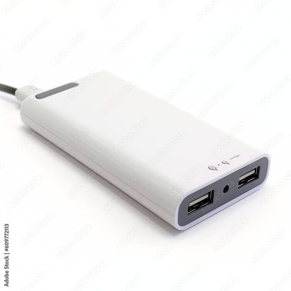 Portable charger for mobile devices on white background made with generative AI Portable charger for mobile devices on white background made with generative AI
