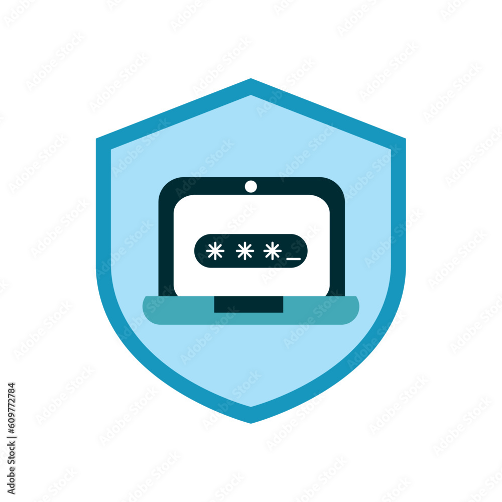 vector icon of a portail computer with a blue background in the shape of a shield vector icon of a portail computer with a blue background in the shape of a shield