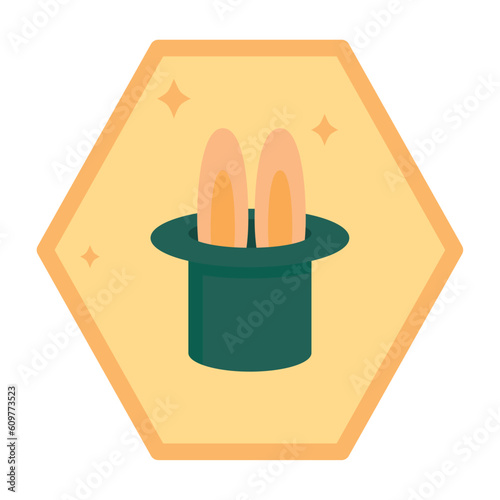 vector icons of a hat with rabbit ears coming out with yellow background