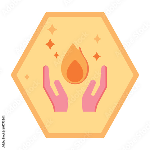 vector icons of 2 hands holding a fire flame with yellow background