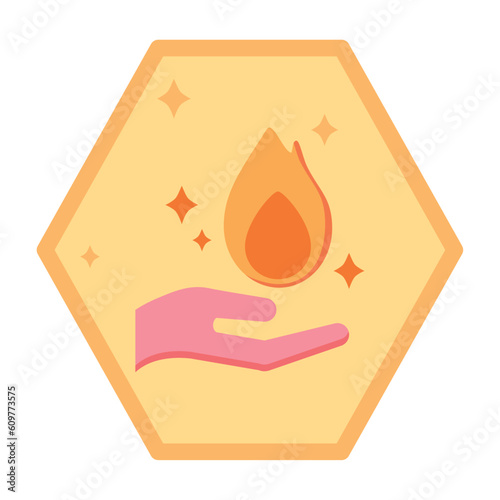 vector icons of a fire holding a flame with yellow background