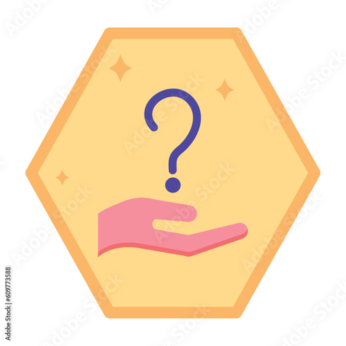 vector icons of a hand holding question mark with yellow background