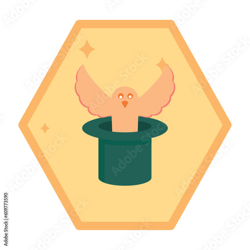 vector icons of dove coming out of a hat with yellow background