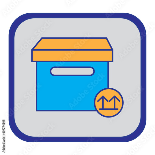 shipping service cardboard boxes vector icon with blue background and purple border