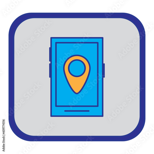 vector icon of cell phone with location icon with gray background
