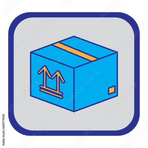 shipping service cardboard boxes vector icon with blue background and purple border