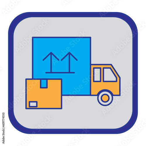 shipping service truck vector icon with gray background with blue border