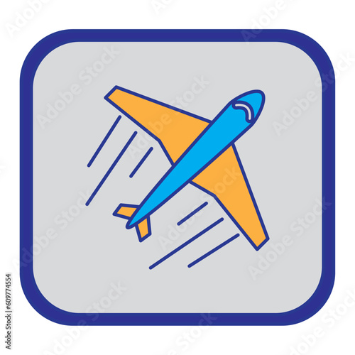 shipping service airplane vector icon with blue background and purple border