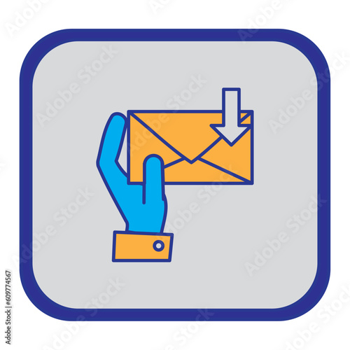 vector icon of a hand holding an envelope with gray background